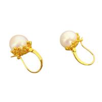 Boucles d'oreilles pendantes en laiton, avec Perle Mabe, Rond, Plaqué d'or 18K, pour femme, blanc, protéger l'environnement, sans nickel, plomb et cadmium, 16.60x32.50mm, Vendu par paire