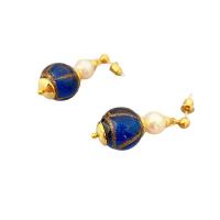 Freshwater Pearl Earrings, Brass, with Mabe Pearl & Lampwork, Round, 18K gold plated, for woman, more colors for choice, nickel, lead & cadmium free, 14.80x36.80mm, Sold By Pair
