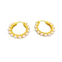Freshwater Pearl Earrings Brass with Freshwater Pearl Round 18K gold plated for woman white nickel lead & cadmium free 26mm Sold By Pair