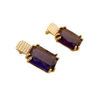 Brass Drop Earring, with Crystal & Rhinestone, Rectangle, 18K gold plated, for woman & faceted, more colors for choice, nickel, lead & cadmium free, 13.60x27mm, Sold By Pair