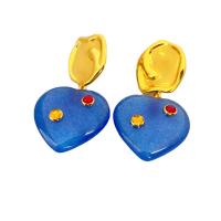 Messing Tropfen Ohrringe, mit Weiß Chalcedon, Herz, 18 K vergoldet, gefärbt & für Frau, blau, frei von Nickel, Blei & Kadmium, 22.40x45mm, verkauft von Paar