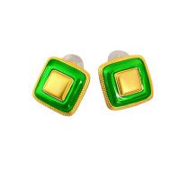 Brass Stud Earring Square 18K gold plated for woman & enamel nickel lead & cadmium free 20.30mm Sold By Pair