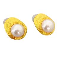 Brass Stud Earring, with Acrylic, 18K gold plated, for woman, white, nickel, lead & cadmium free, 20.90x25mm, Sold By Pair