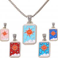 Zinc Alloy Jewelry Necklace with 304 Stainless Steel Chain Sun silver color plated Unisex & enamel & with rhinestone nickel lead & cadmium free Length 23.62 Inch Sold By PC