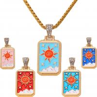 Zinc Alloy Jewelry Necklace with 304 Stainless Steel Chain Rectangle gold color plated Unisex & enamel & with rhinestone nickel lead & cadmium free Length 23.62 Inch Sold By PC