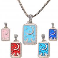 Zinc Alloy Jewelry Necklace with 304 Stainless Steel Chain Rectangle silver color plated Unisex & enamel & with rhinestone nickel lead & cadmium free Length 23.62 Inch Sold By PC