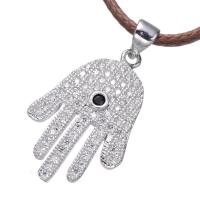 Cubic Zirconia Micro Pave Brass Pendant, Hamsa, plated, fashion jewelry & micro pave cubic zirconia, more colors for choice, nickel, lead & cadmium free, 24x16mm, Sold By PC