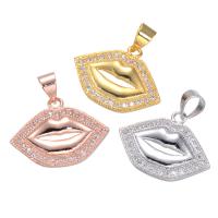 Cubic Zirconia Micro Pave Brass Pendant, Lip, plated, DIY & micro pave cubic zirconia, more colors for choice, nickel, lead & cadmium free, 15x20mm, Sold By PC