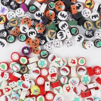 Polymer Ton Perlen , flache Runde, Design für Halloween & Weihnachts-Design & DIY & verschiedene Stile für Wahl, gemischte Farben, 10mm, verkauft von PC