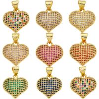 Cubic Zirconia Micro Pave Brass Pendant, Heart, gold color plated, DIY & micro pave cubic zirconia, more colors for choice, nickel, lead & cadmium free, 15.20x15x4.80mm, Sold By PC