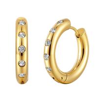 Titantium acciaio Huggie Orecchino ad anello, Placcato oro 18K, gioielli di moda & Micro spianare cubic zirconia & per la donna, dorato, 22x4mm, Venduto da coppia