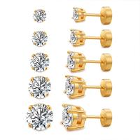 Cubic Zircon (CZ) Stud Earring, Brass, 18K gold plated, Unisex & different size for choice & with cubic zirconia, golden, nickel, lead & cadmium free, Sold By PC