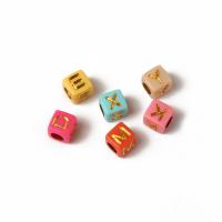 Alphabet Acrylic Beads, DIY & with letter pattern, more colors for choice, 6x6mm, Approx 100PCs/Bag, Sold By Bag