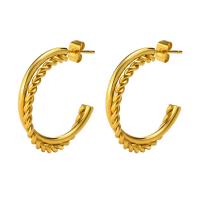Stainless Steel Stud Earrings, 304 Stainless Steel, Vacuum Ion Plating, fashion jewelry & for woman, golden, 25.30x27mm, Sold By Pair
