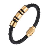 PU Leather Cord Bracelets, with 316L Stainless Steel, Vacuum Ion Plating, different length for choice & Unisex, more colors for choice, Sold By PC