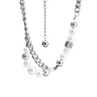 Collier d'acier titane, avec Plastique ABS perle, avec 5cm chaînes de rallonge, poli, bijoux de mode & unisexe, couleur originale, Longueur:50 cm, Vendu par PC