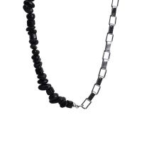 Colar de aço titânio, Partículas de aço, with Obsidiana, with 5cm extender chain, polido, Retalhos & joias de moda & unissex, cores misturadas, comprimento 50 cm, vendido por PC