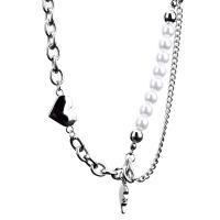 Collier d'acier titane, avec Plastique ABS perle, avec 5cm chaînes de rallonge, coeur, poli, bijoux de mode & unisexe, couleur originale, Longueur:53 cm, Vendu par PC