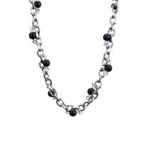 Titanium Steel Necklace with Black Agate with 10cm extender chain polished fashion jewelry & Unisex & adjustable original color Length 50 cm Sold By PC
