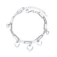 925 Sterling Silver Bangle Bracelet Heart polished fashion jewelry & for woman original color 180mm Sold By PC