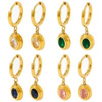 Titanium Steel  Earring, 14K gold plated, micro pave cubic zirconia & for woman, more colors for choice, 25mm, Sold By Pair