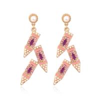 Rhinestone Earring Zinc Alloy with Plastic Pearl pencil gold color plated for woman & enamel & with rhinestone Sold By Pair