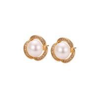 Freshwater Pearl Earrings, Brass, with Freshwater Pearl, plated, different styles for choice & micro pave cubic zirconia & for woman, more colors for choice, 13.2mm, 3PCs/Lot, Sold By Lot