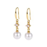 South Sea Shell Earring Brass with Shell Pearl plated & micro pave cubic zirconia & for woman Sold By Lot