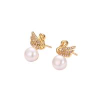 Cubic Zirconia Micro Pave Brass Earring, with Shell Pearl, plated, different styles for choice & micro pave cubic zirconia & for woman, more colors for choice, 13.50x9.80mm, 3Pairs/Lot, Sold By Lot