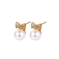 Cubic Zirconia Micro Pave Brass Earring with Shell Pearl plated & micro pave cubic zirconia & for woman Sold By Lot