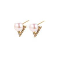 Cubic Zirconia Micro Pave Brass Earring, with Shell Pearl, plated, different styles for choice & micro pave cubic zirconia & for woman, more colors for choice, 10.70x9mm, 3Pairs/Lot, Sold By Lot