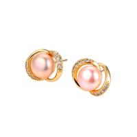 Freshwater Pearl Earrings Brass with Freshwater Pearl plated & micro pave cubic zirconia & for woman Sold By Lot