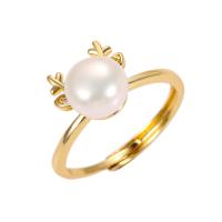 Freshwater Pearl Finger Ring, Brass, with Freshwater Pearl, plated, different styles for choice & micro pave cubic zirconia & for woman, more colors for choice, 17mm, 3PCs/Lot, Sold By Lot