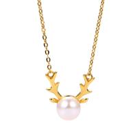 Freshwater Pearl Brass Necklace with Freshwater Pearl with 1.96 inch extender chain Deer plated & for woman Length Approx 15.74 Inch Sold By Lot