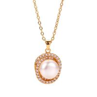 Freshwater Pearl Pendants, Brass, with Freshwater Pearl, plated, different styles for choice & micro pave cubic zirconia & for woman, more colors for choice, 17.70x15.20mm, 3PCs/Lot, Sold By Lot