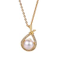 Freshwater Pearl Pendants, Brass, with Freshwater Pearl, plated, different styles for choice & micro pave cubic zirconia & for woman, more colors for choice, 24x14mm, 3PCs/Lot, Sold By Lot