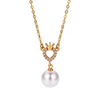 South Sea Shell Necklace, Brass, with Shell Pearl, with 1.96 inch extender chain, plated, different styles for choice & micro pave cubic zirconia & for woman, more colors for choice, 11x7.20mm, Length:Approx 15.74 Inch, 3PCs/Lot, Sold By Lot