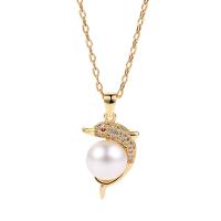 Freshwater Pearl Pendants Brass with Freshwater Pearl Dolphin plated & micro pave cubic zirconia & for woman Sold By Lot