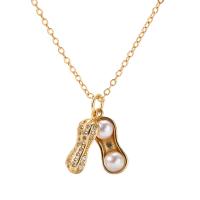 Freshwater Pearl Pendants Brass with Freshwater Pearl Peanut plated & micro pave cubic zirconia & for woman Sold By Lot