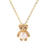 Freshwater Pearl Pendants Brass with Freshwater Pearl Bear plated & micro pave cubic zirconia & for woman Sold By Lot