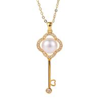 Freshwater Pearl Pendants, Brass, with Freshwater Pearl, Key, plated, different styles for choice & micro pave cubic zirconia & for woman, more colors for choice, 15.60x38mm, 3PCs/Lot, Sold By Lot