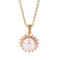 Freshwater Pearl Pendants Brass with Freshwater Pearl plated & micro pave cubic zirconia & for woman 17.14mm Sold By Lot