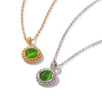 Stainless Steel Jewelry Necklace, 304 Stainless Steel, with Cats Eye, with 5cm extender chain, Round, Vacuum Plating, fashion jewelry & for woman, more colors for choice, 11.86x17.88mm, Length:41 cm, Sold By PC