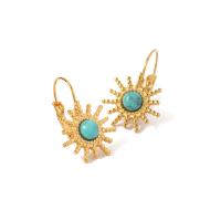 Acier inoxydable Levier Retour Earring, Acier inoxydable 304, avec turquoise, bijoux de mode & pour femme, doré, 24x15mm, Vendu par paire