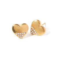 Stainless Steel Stud Earrings 304 Stainless Steel Vacuum Plating fashion jewelry & for woman & with rhinestone golden Sold By Pair