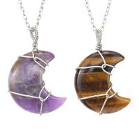 Natural Gemstone Necklace Natural Stone with Iron Moon fashion jewelry & for woman 38mm Length Approx 51 cm Sold By PC