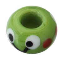 Perles murano faites à la main , chalumeau, Plat rond, DIY, vert, 14x14x9mm, Vendu par PC