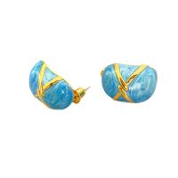 Brass Stud Earring 18K gold plated for woman & enamel nickel lead & cadmium free Sold By Pair