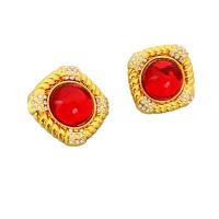 Brass Stud Earring, with Crystal, Square, 18K gold plated, for woman & with rhinestone, red, nickel, lead & cadmium free, 20mm, Sold By Pair