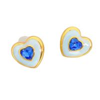 Brass Stud Earring Heart 18K gold plated for woman & enamel & with rhinestone nickel lead & cadmium free Sold By Pair